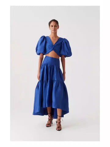 Bubble Bubble Sleeve Short Sleeve Back Single Buckle Kinesion Wrapped Blouse + High Waist Half-Dress Skirt Suit